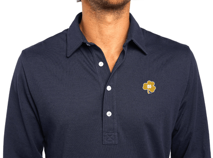 Notre Dame - Jacquard Long Sleeve Polo - Shamrock - Navy
