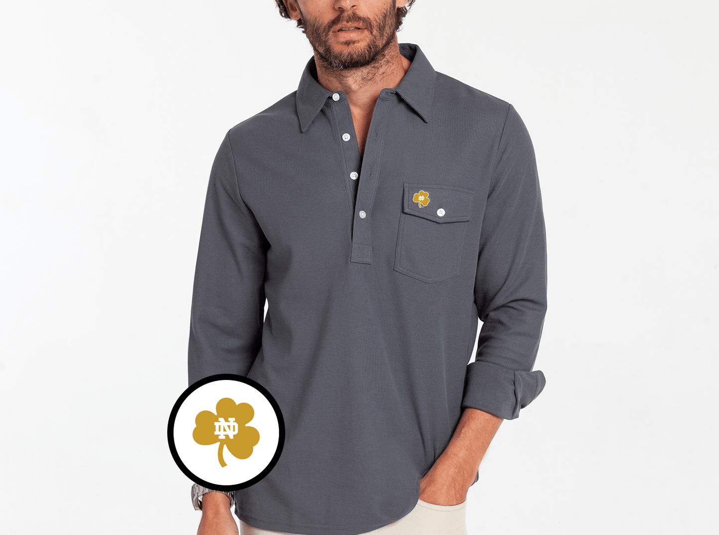Notre Dame - Long Sleeve Players Shirt - Shamrock - Blue Steel