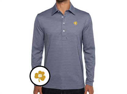 Notre Dame - Jacquard Long Sleeve Range Polo - Shamrock - Navy Stripe