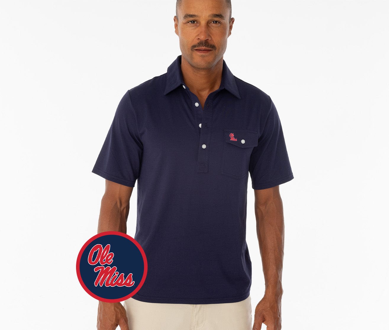 Ole Miss - Coach's Performance Players Shirt - Ole Miss Stack - Navy