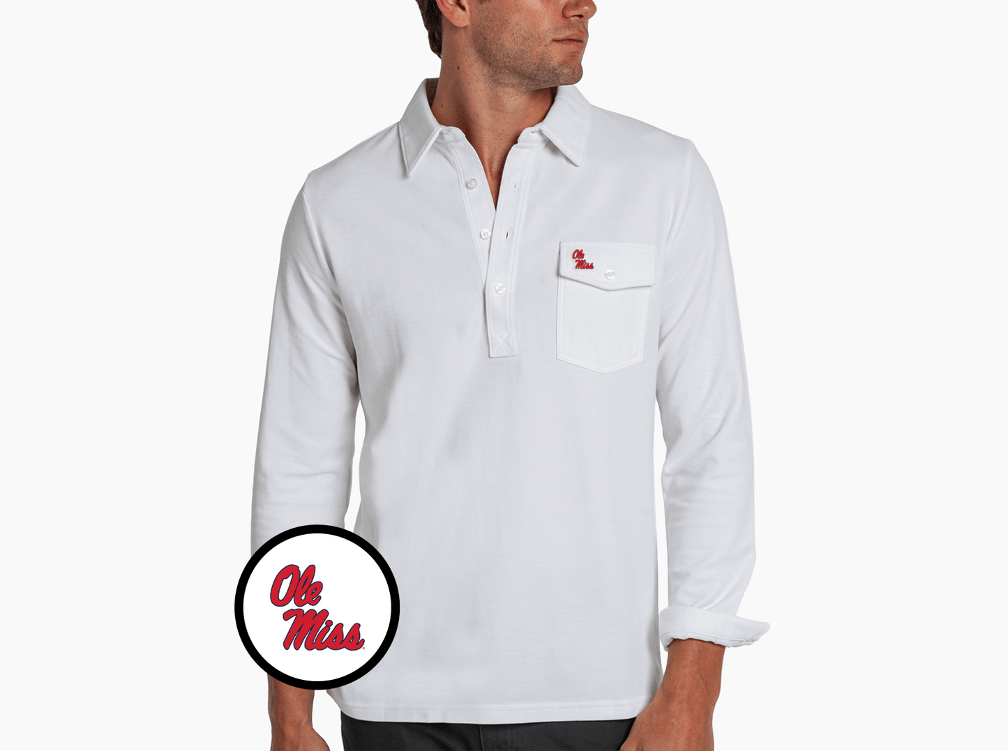 Ole Miss - Long Sleeve Players Shirt - Ole Miss Stack - White