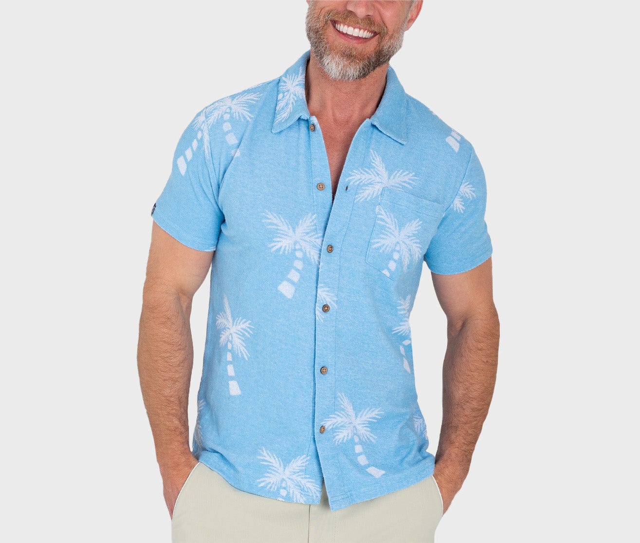 Terrycloth Button Down - Palm Jacquard - Blue - Secondary