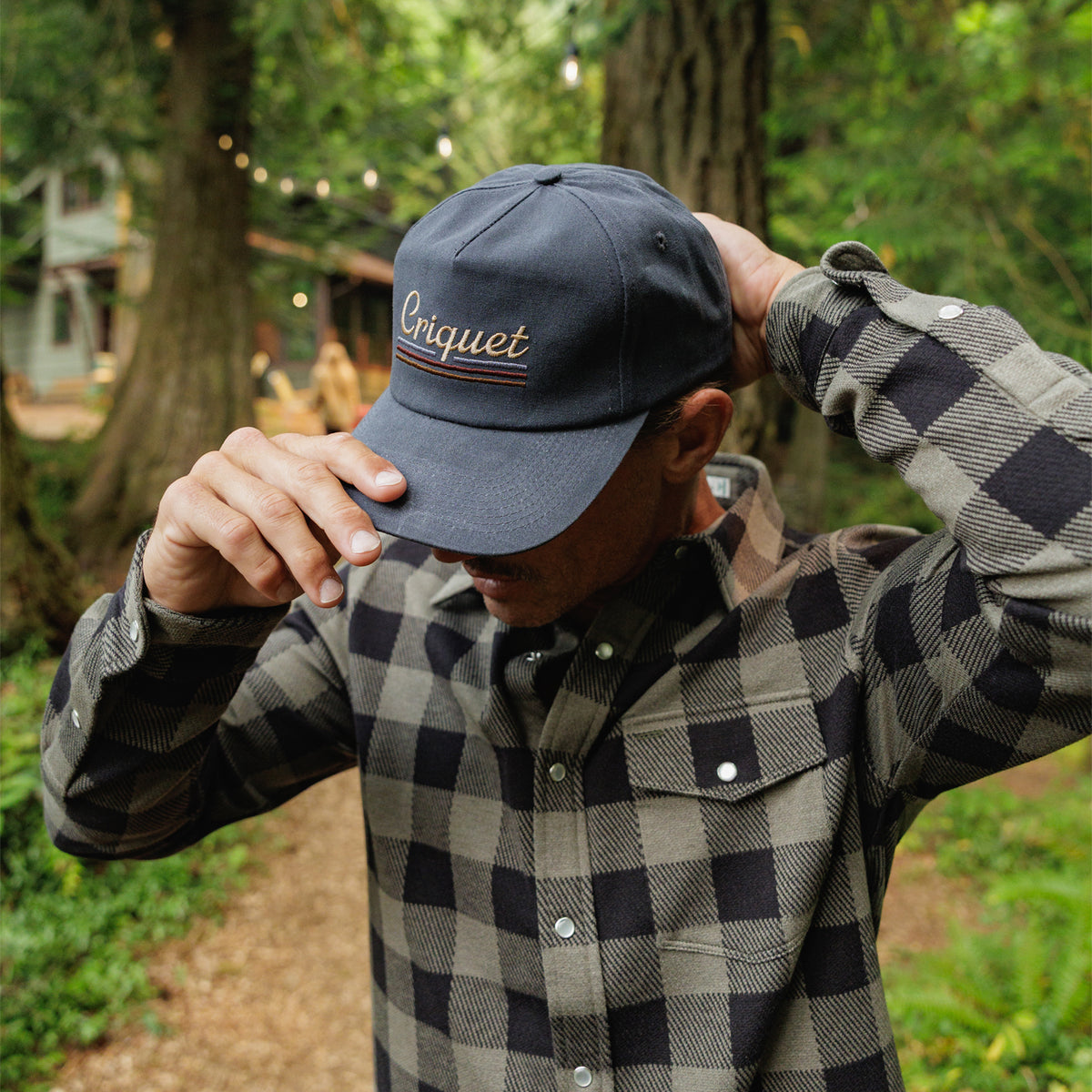 Throwback Hat - Criquet Stripe Embroidery - Navy Waxed Canvas