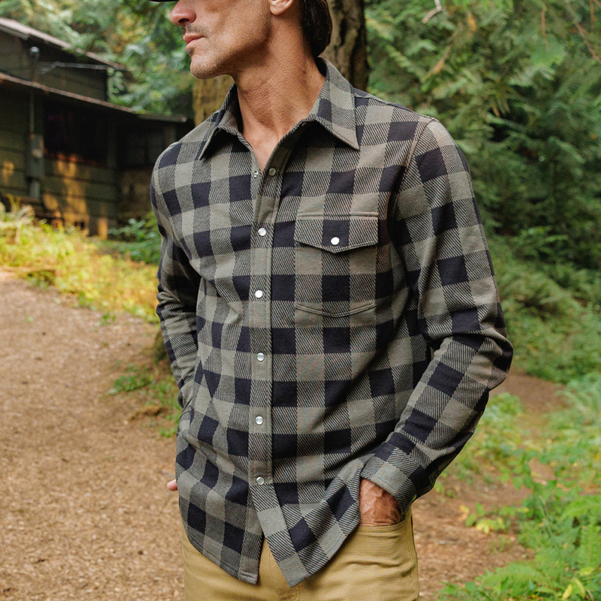 Chill-Knit Twill Pearl Snap - Buffalo Check Black Olive