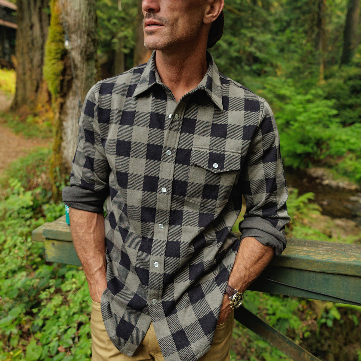 Chill-Knit Twill Pearl Snap - Buffalo Check Black Olive
