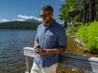 Short Sleeve Performance Pearl Snap - Dusty Blue Seersucker