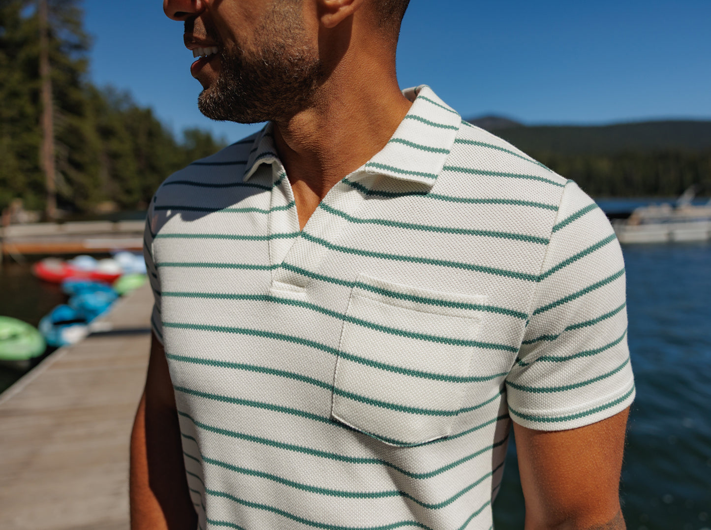 The Monty Short Sleeve Polo - Cream Stripe