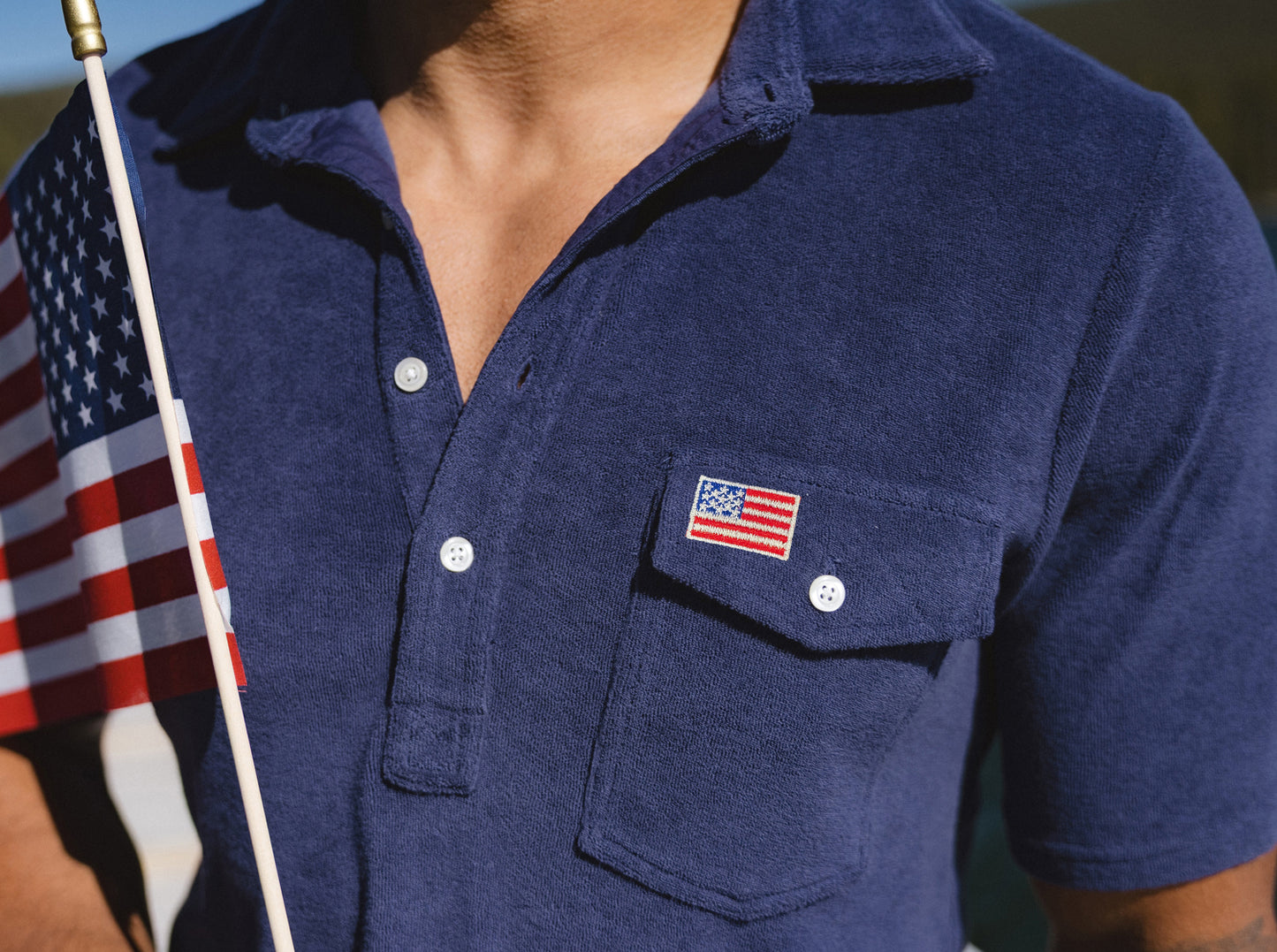 Limited Edition Terrycloth Players Shirt - American Flag - Navy