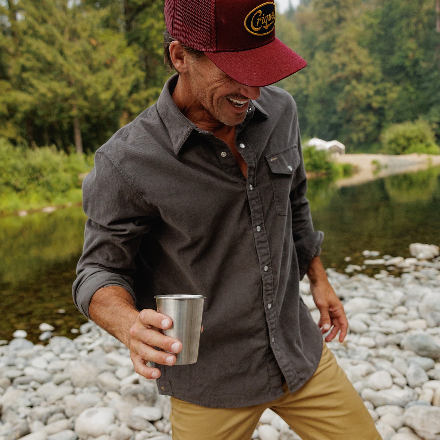 Corduroy Pearl Snap - Charcoal
