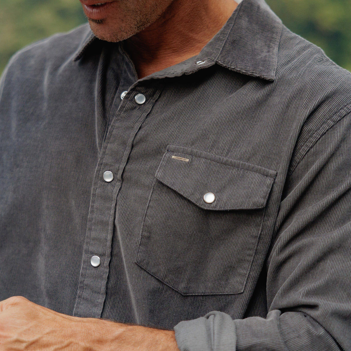 Corduroy Pearl Snap - Charcoal