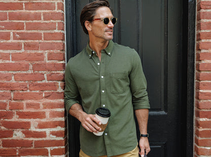 Criquet Oxford Knit Button Down in Dark Olive, view 1