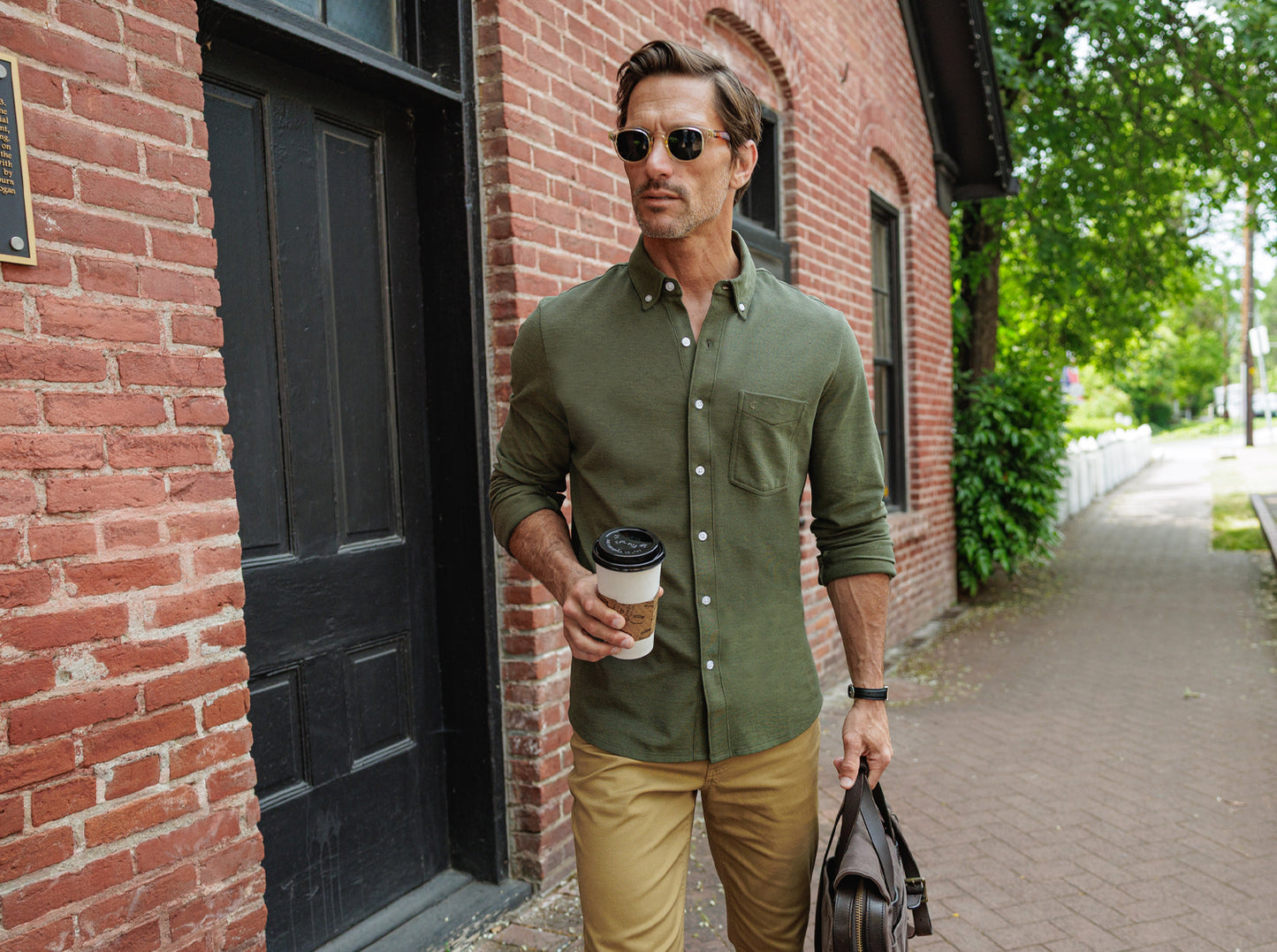 Criquet Oxford Knit Button Down in Dark Olive, view 6