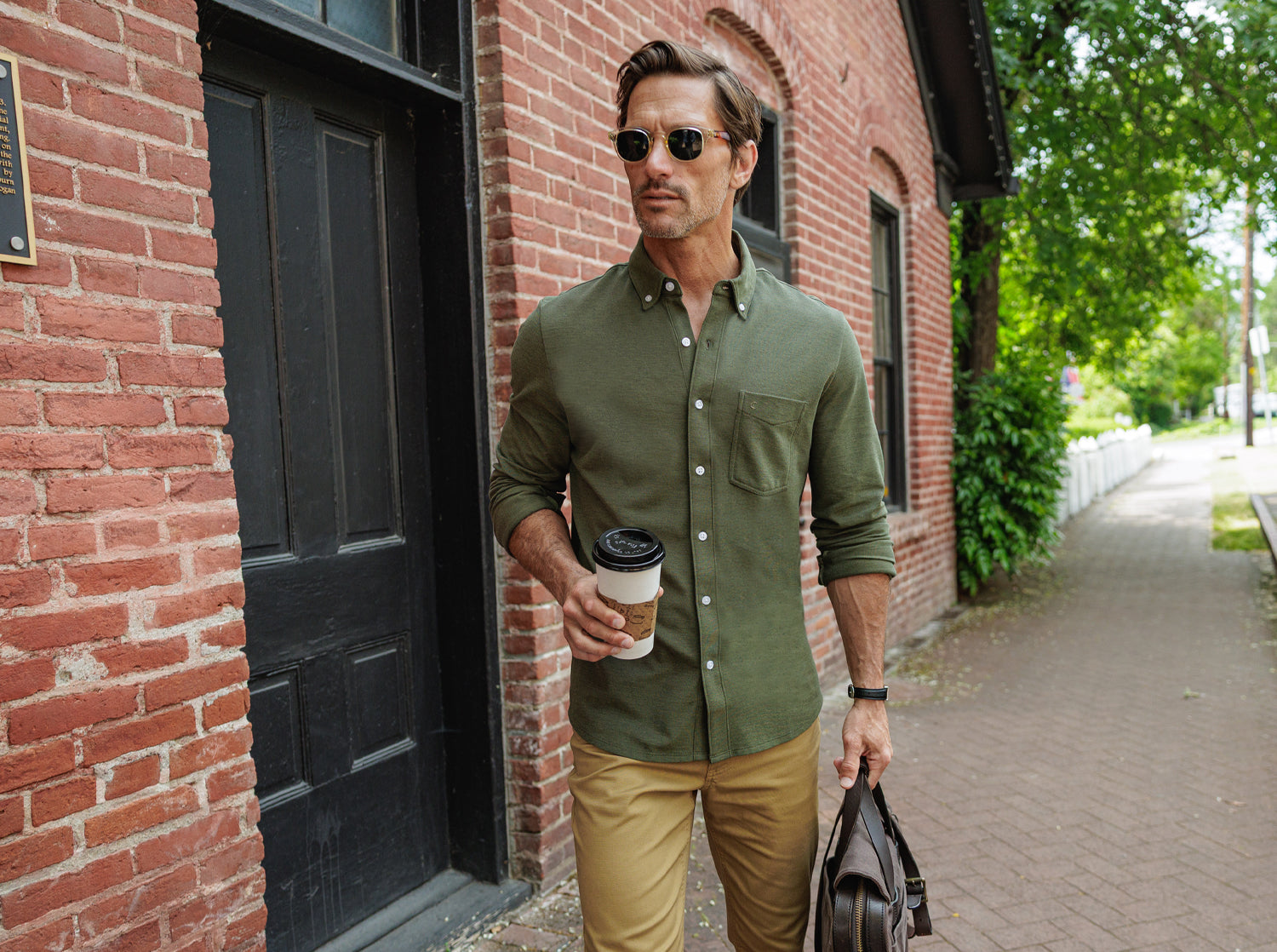 Criquet Oxford Knit Button Down in Dark Olive, view 6
