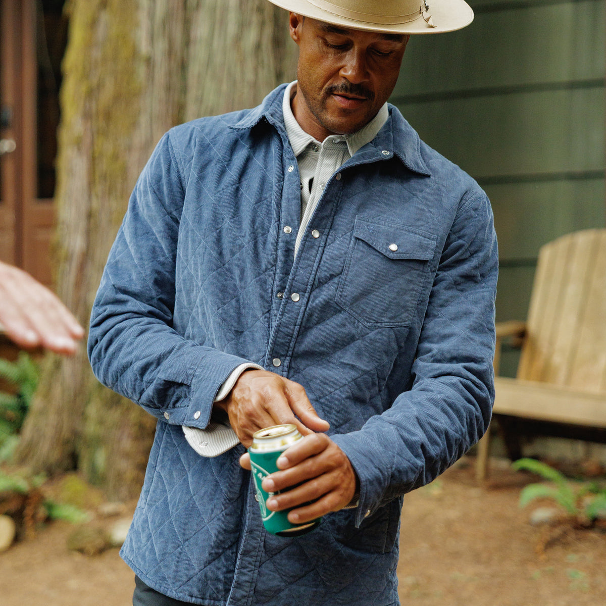 Corduroy Quilted Shacket - Slate Blue