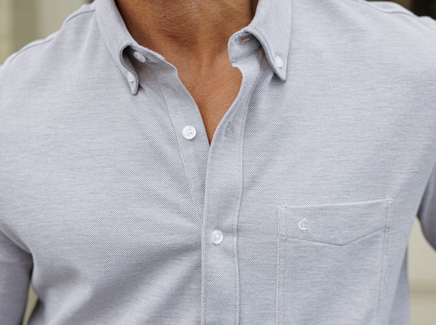 Criquet Oxford Knit Button Down in Light Gray, view 2
