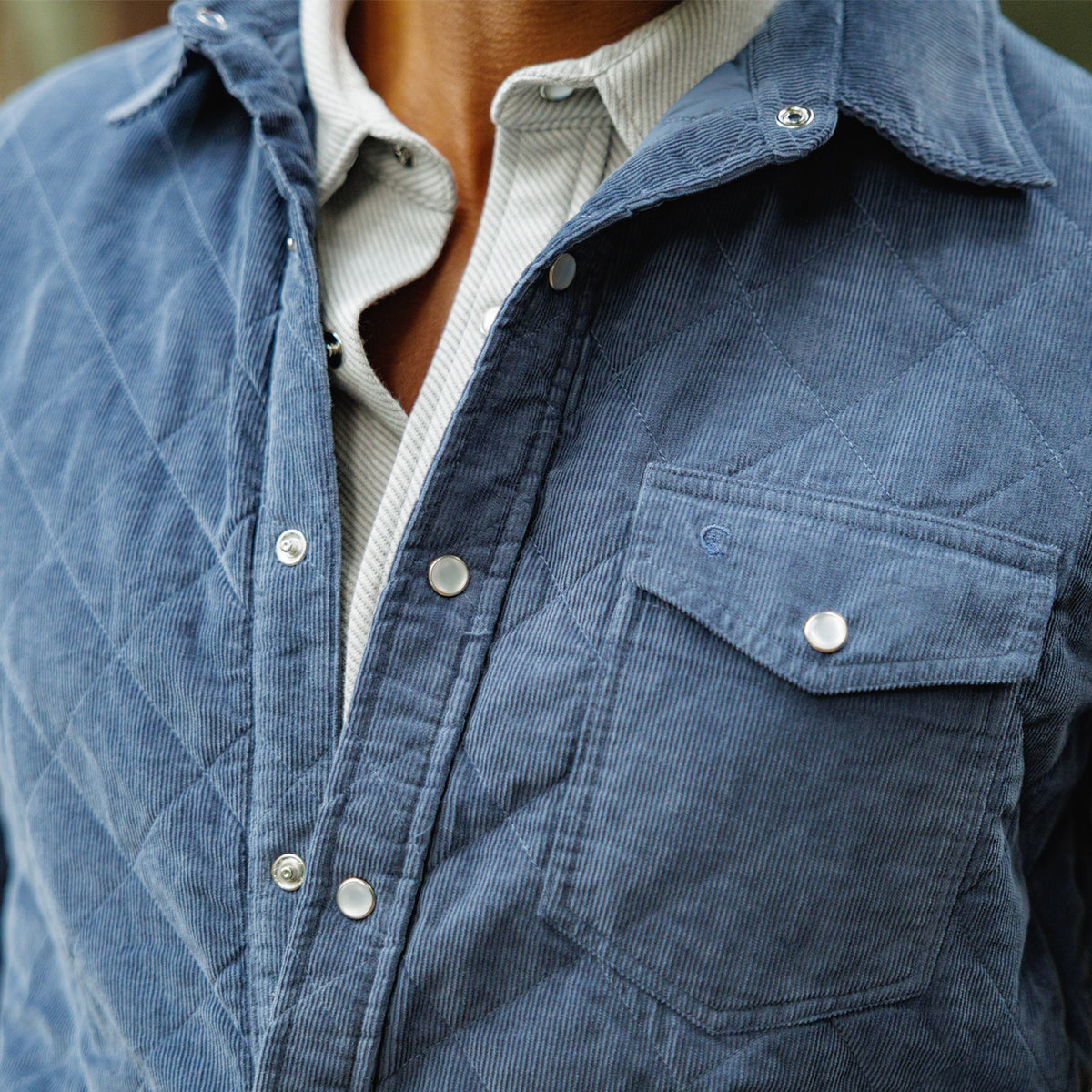 Corduroy Quilted Shacket - Slate Blue