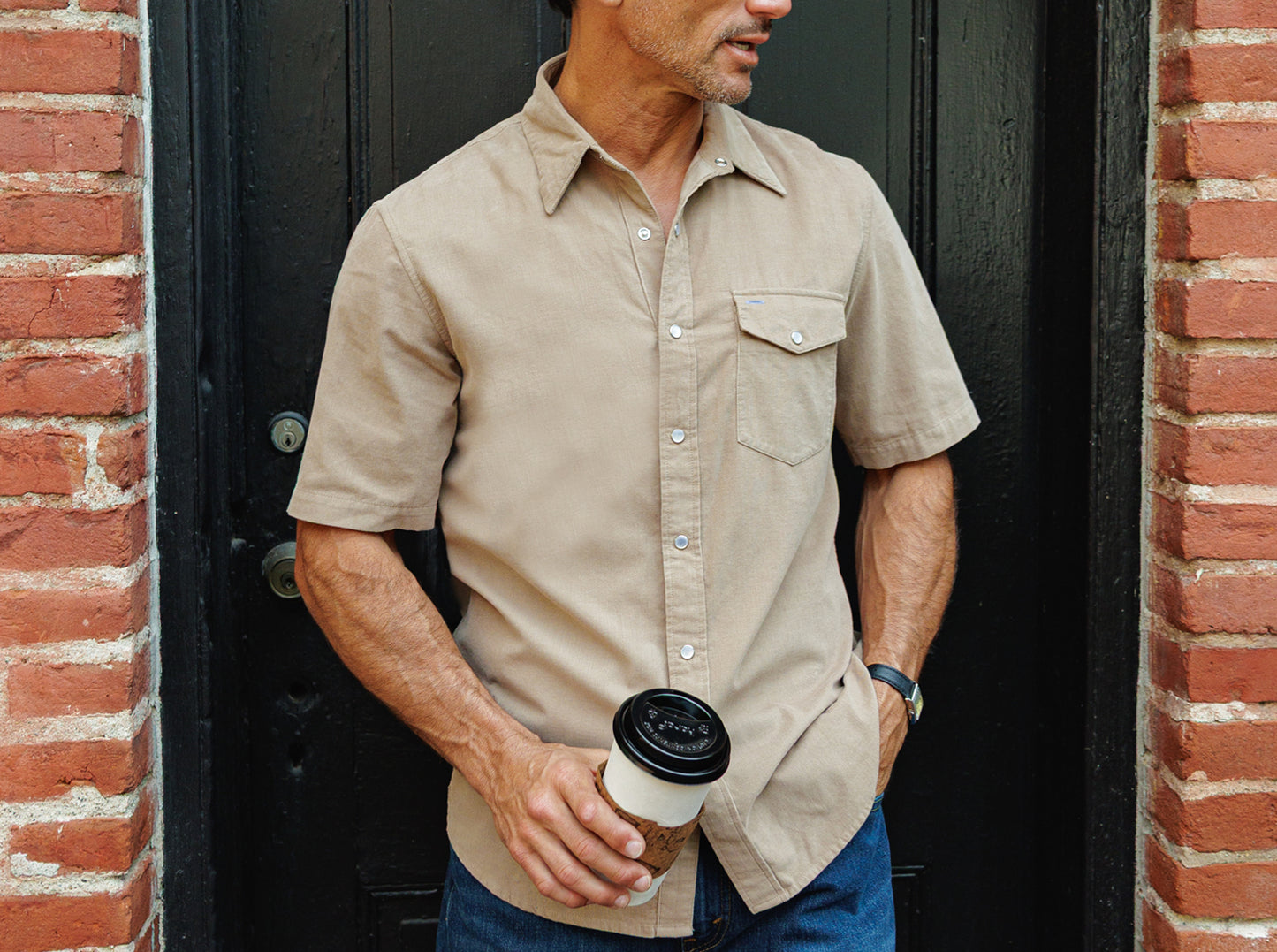 Short Sleeve Corduroy Pearl Snap - Irish Coffee