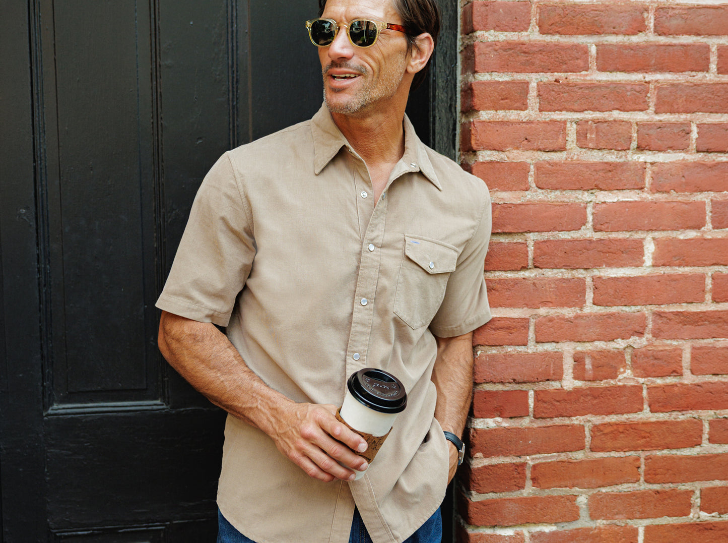 Short Sleeve Corduroy Pearl Snap - Irish Coffee