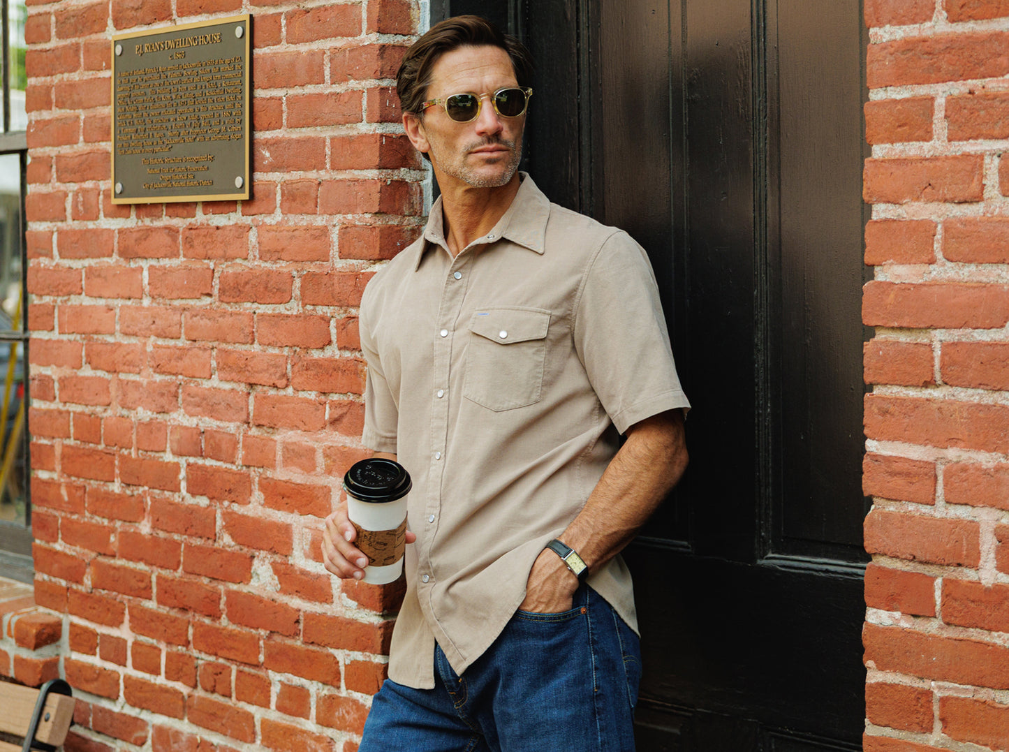 Short Sleeve Corduroy Pearl Snap - Irish Coffee