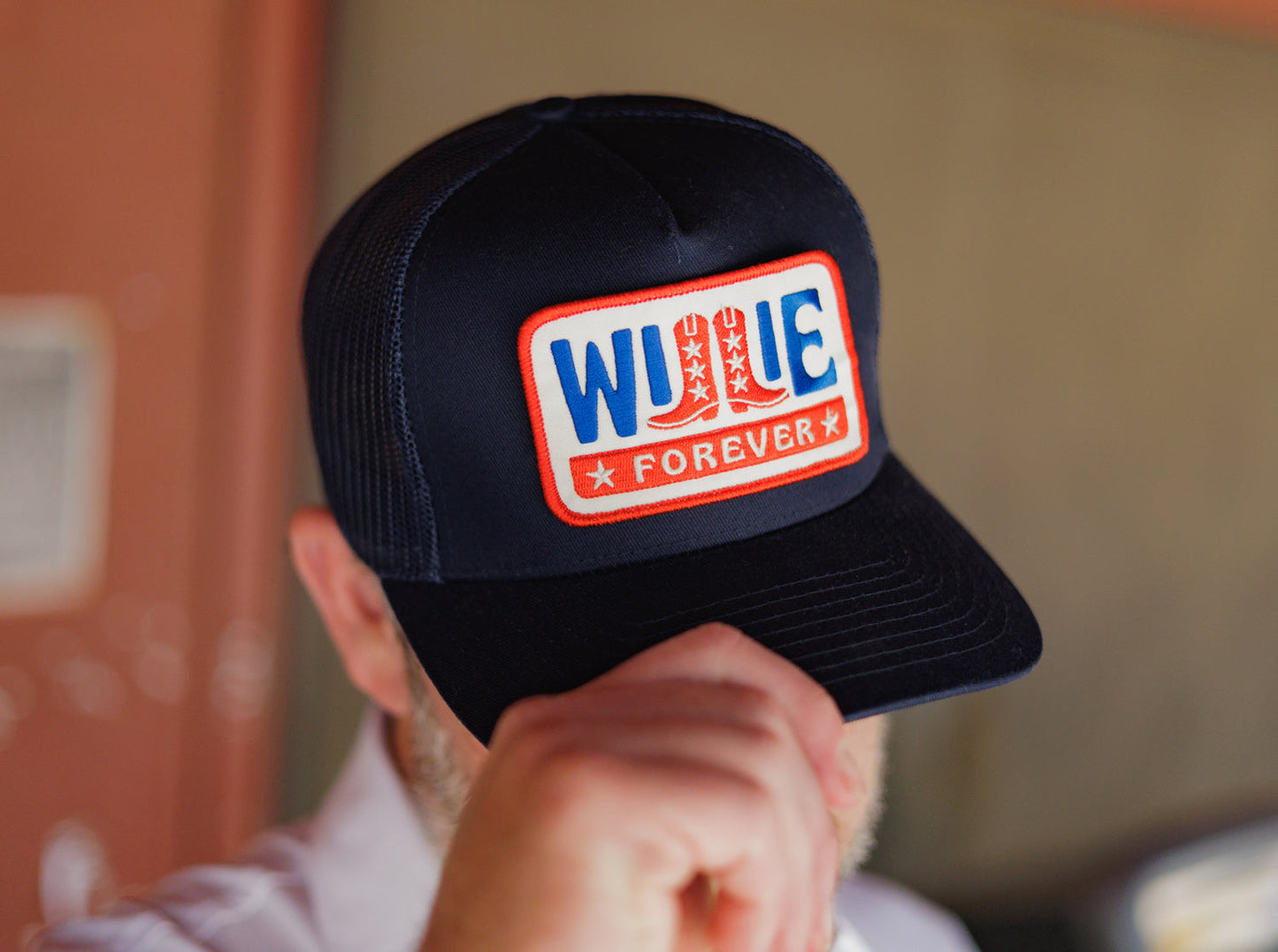 Willie Nelson Trucker Hat - Willie Forever Patch - Navy