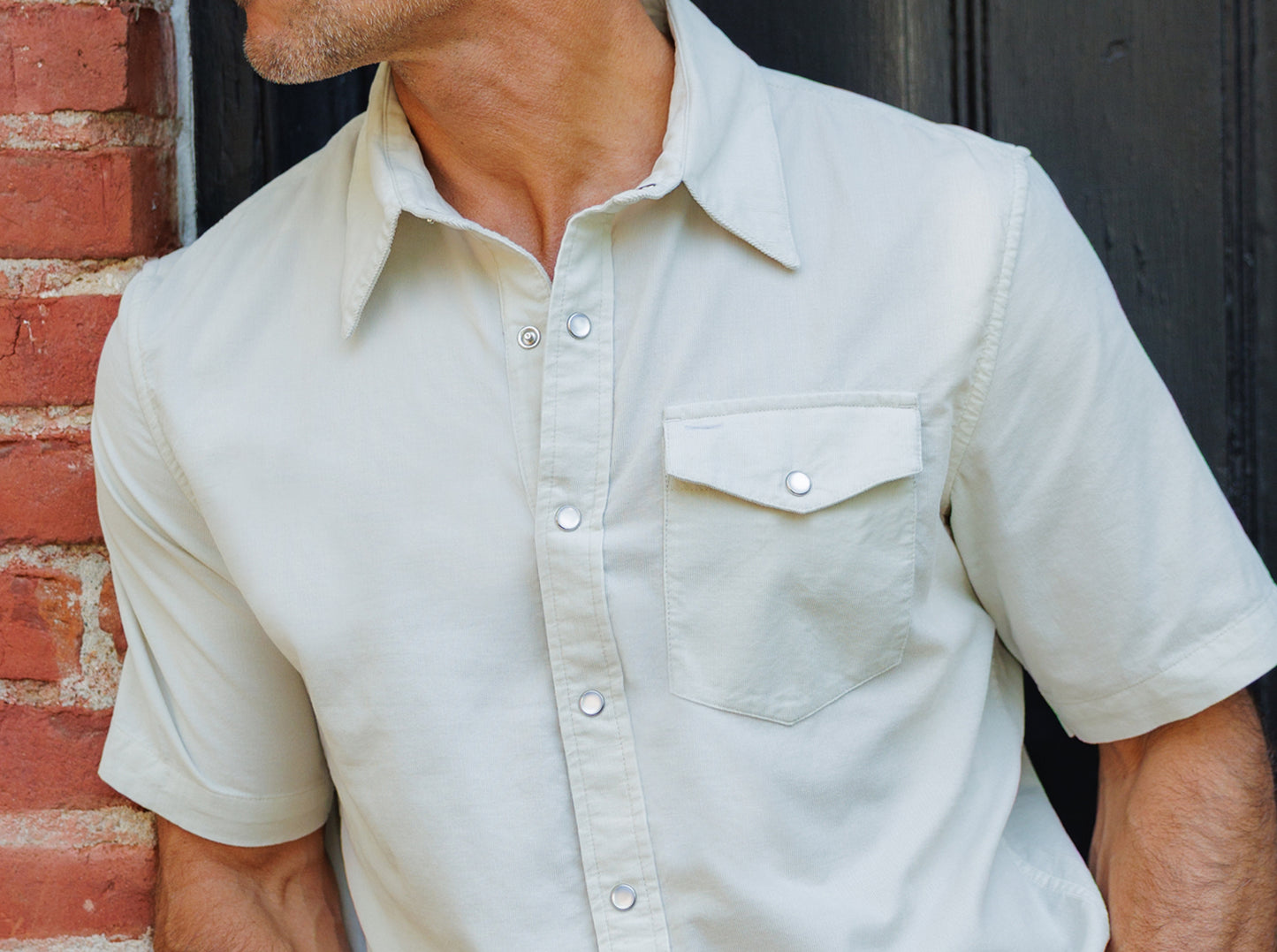 Short Sleeve Corduroy Pearl Snap - Silver Dollar