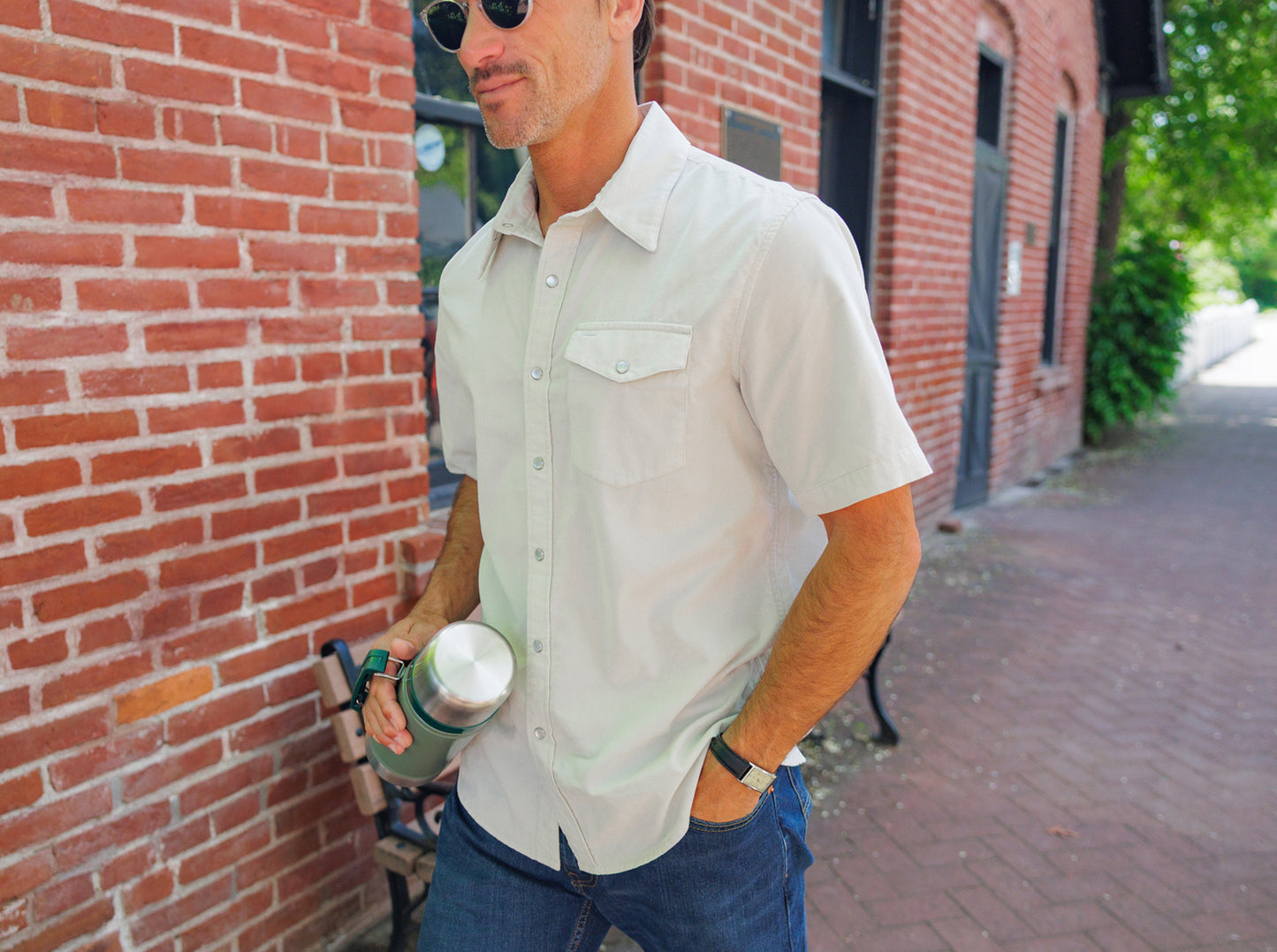 Short Sleeve Corduroy Pearl Snap - Silver Dollar