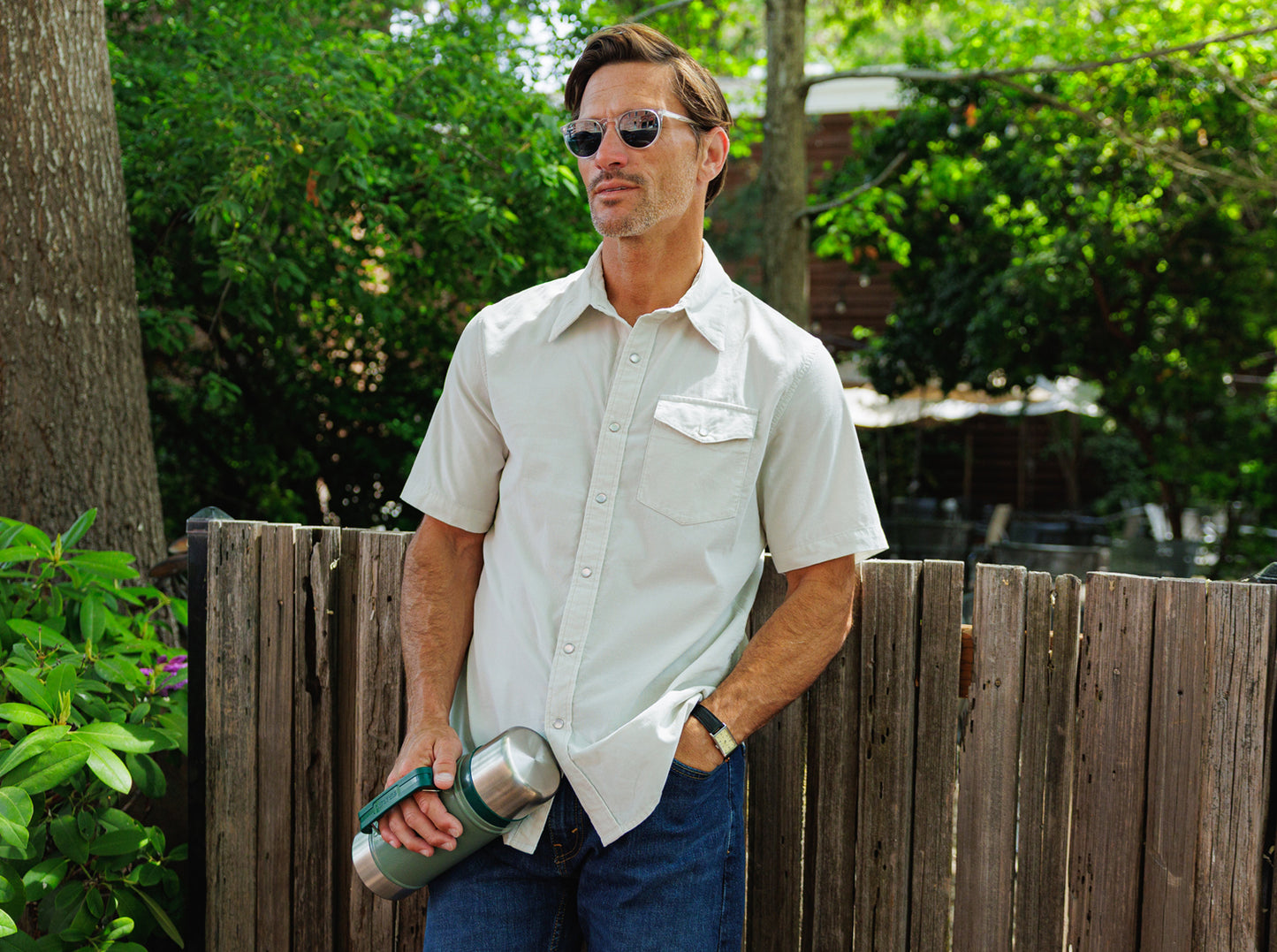 Short Sleeve Corduroy Pearl Snap - Silver Dollar