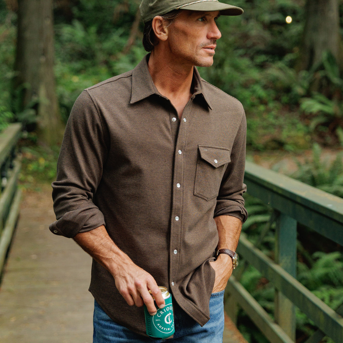 Chill-Knit Twill Pearl Snap - Woodgrain