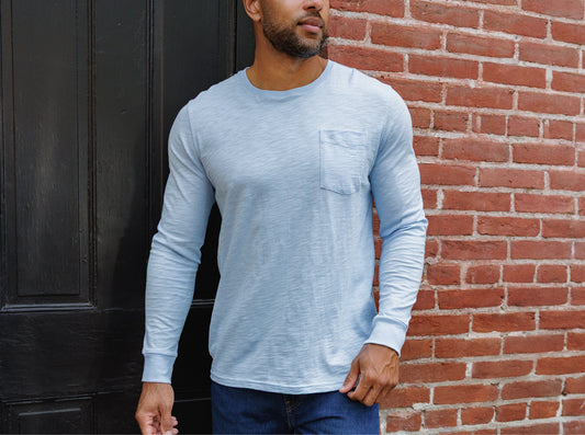 Cotton Slub Long Sleeve T-Shirt - Ice Blue