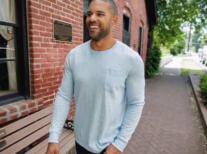 Cotton Slub Long Sleeve T-Shirt - Ice Blue