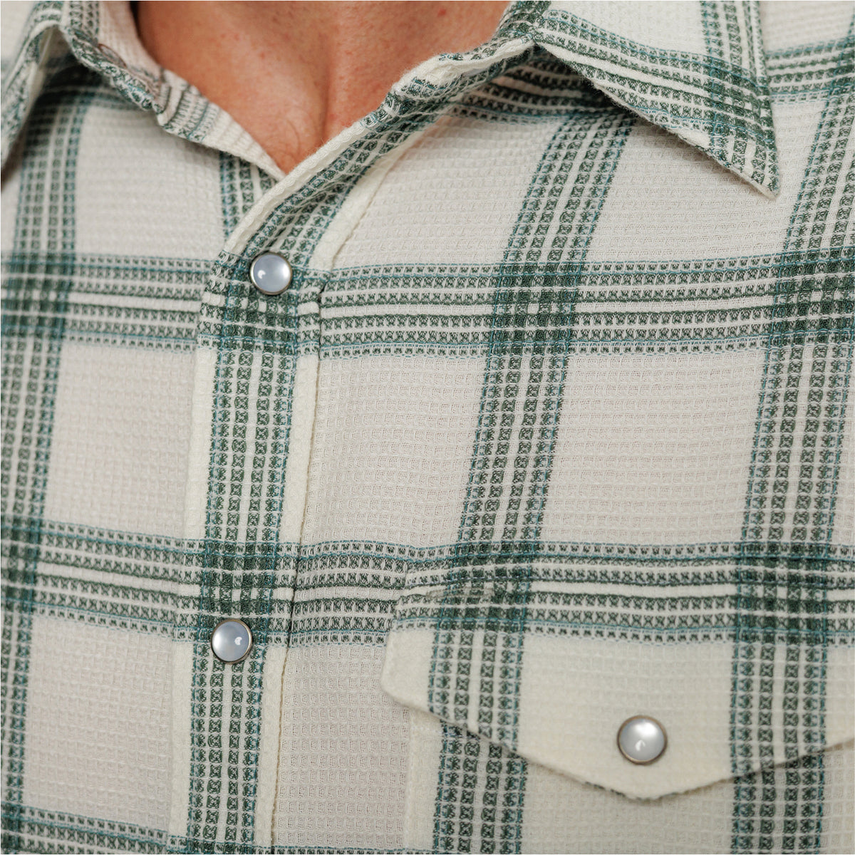 Waffle Plaid Pearl Snap - Cream Plaid