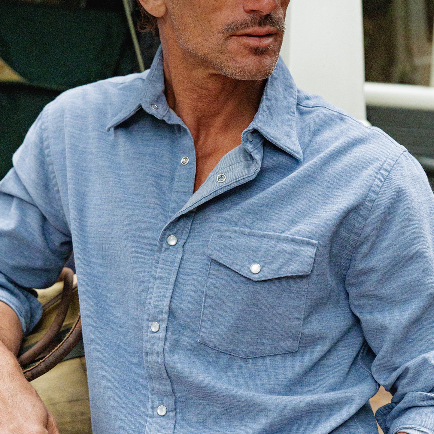 Corduroy Pearl Snap - Heather Steely Blue