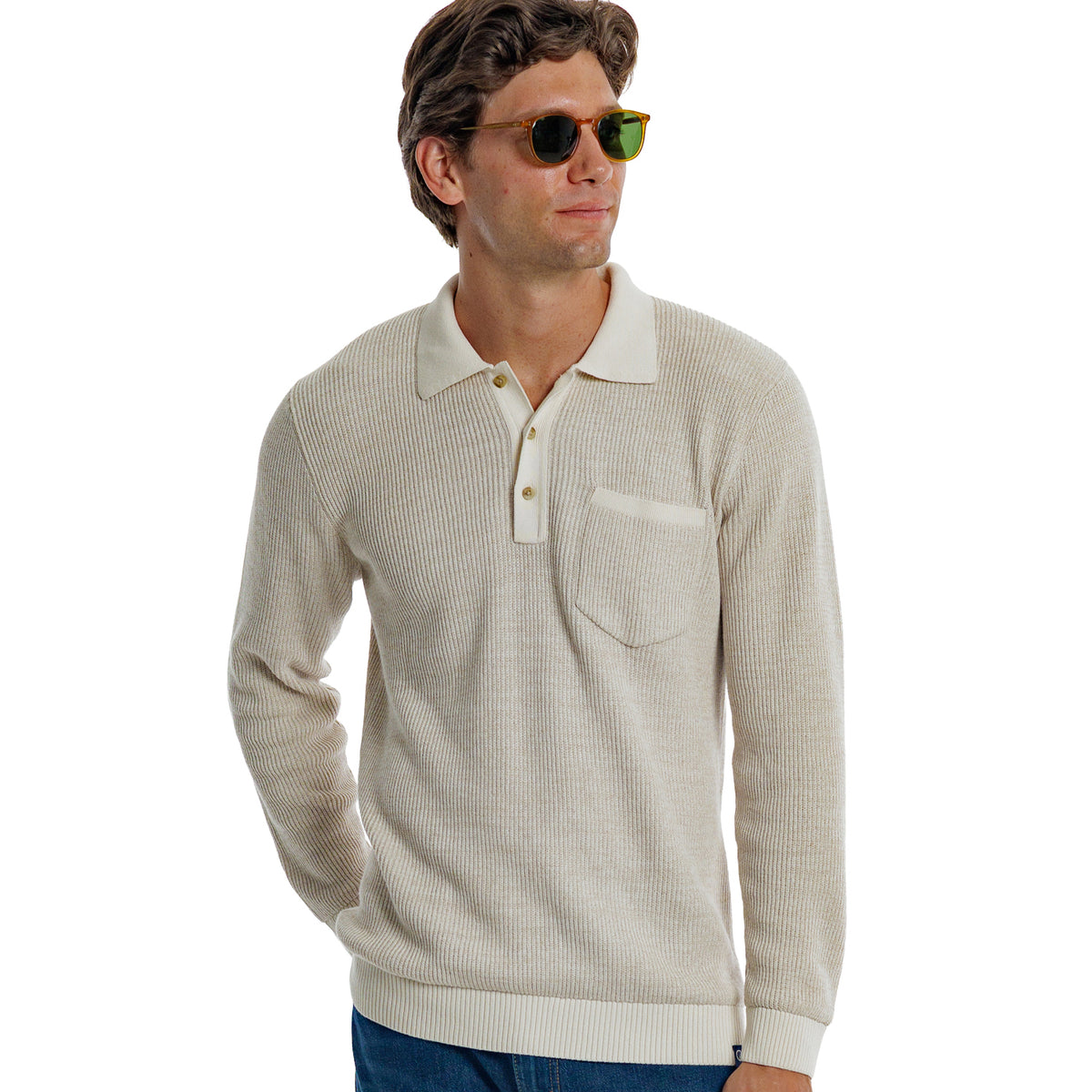 Long Sleeve Bungalow Sweater Polo - Oat