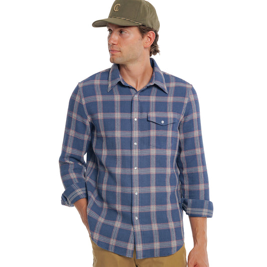 Waffle Plaid Pearl Snap - Navy Plaid