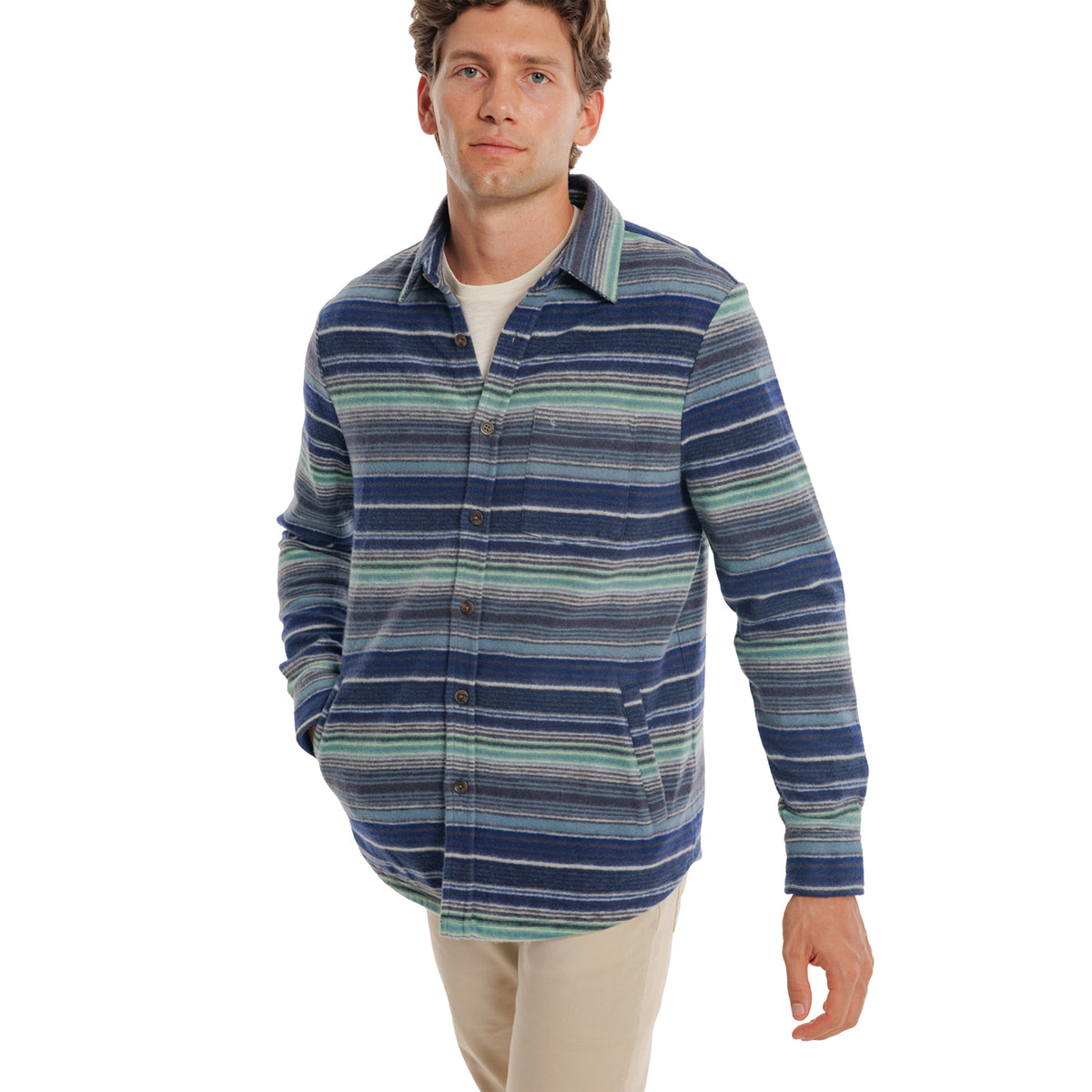 Chill-Knit Fleece Shacket - Horizon Stripe Blue