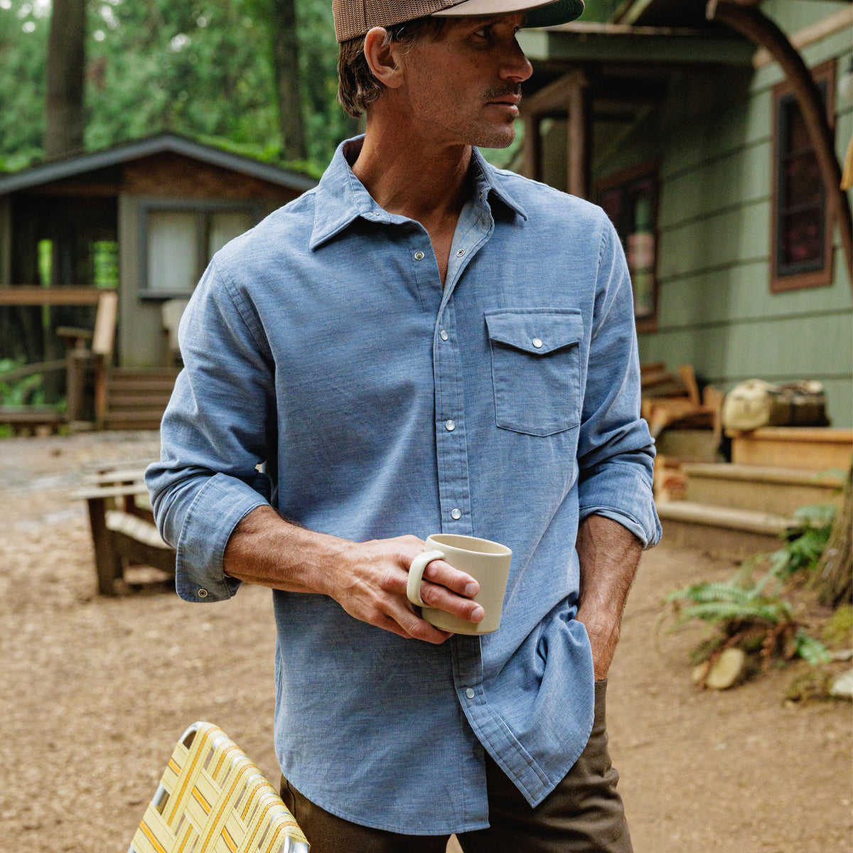 Corduroy Pearl Snap - Heather Steely Blue