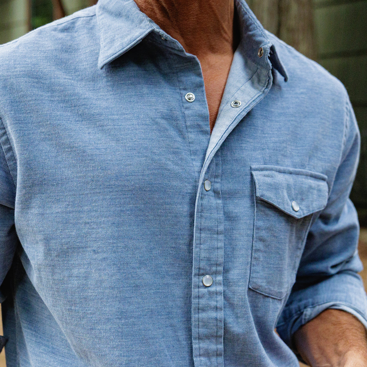 Corduroy Pearl Snap - Heather Steely Blue