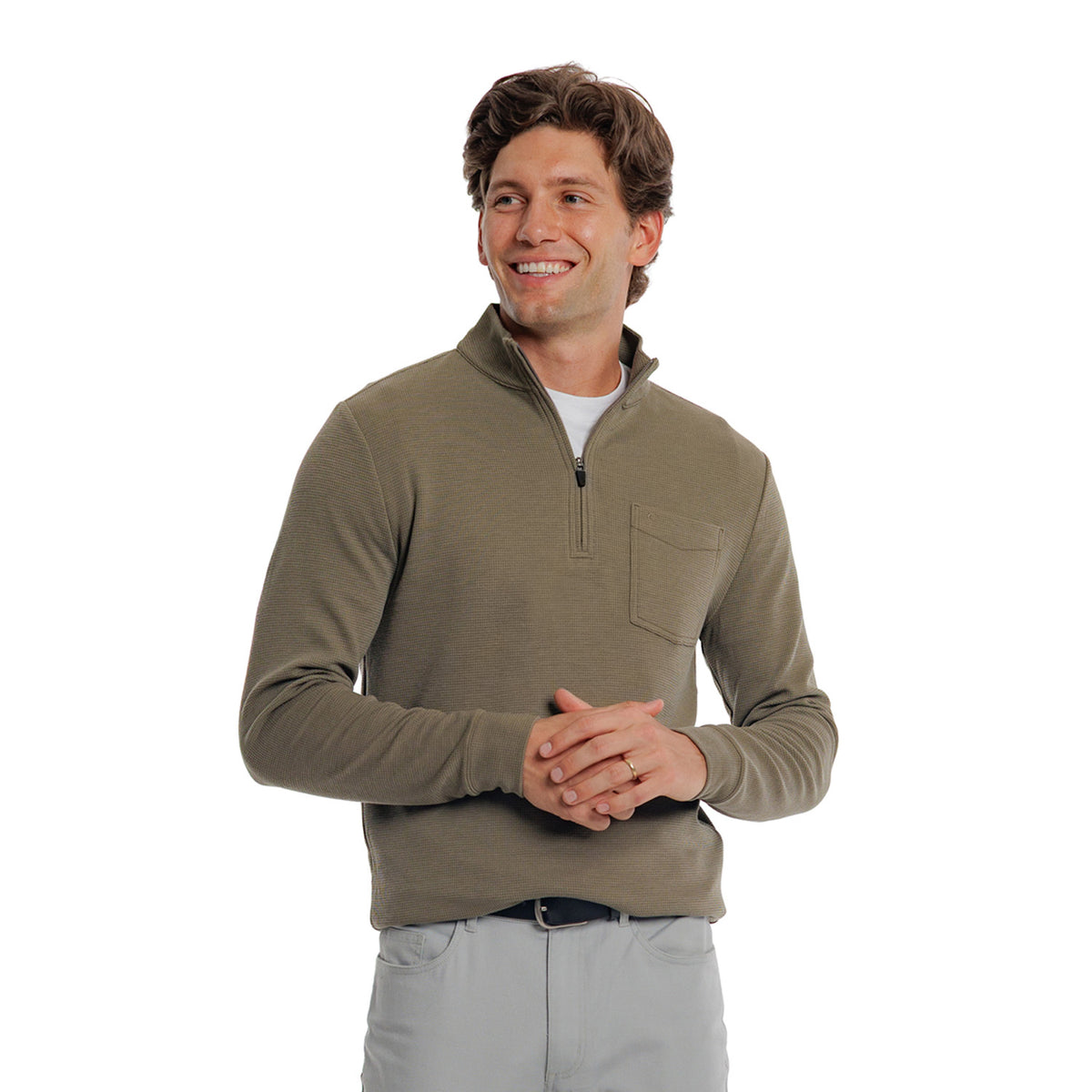 Waffle Stretch Pullover - Stone Gray