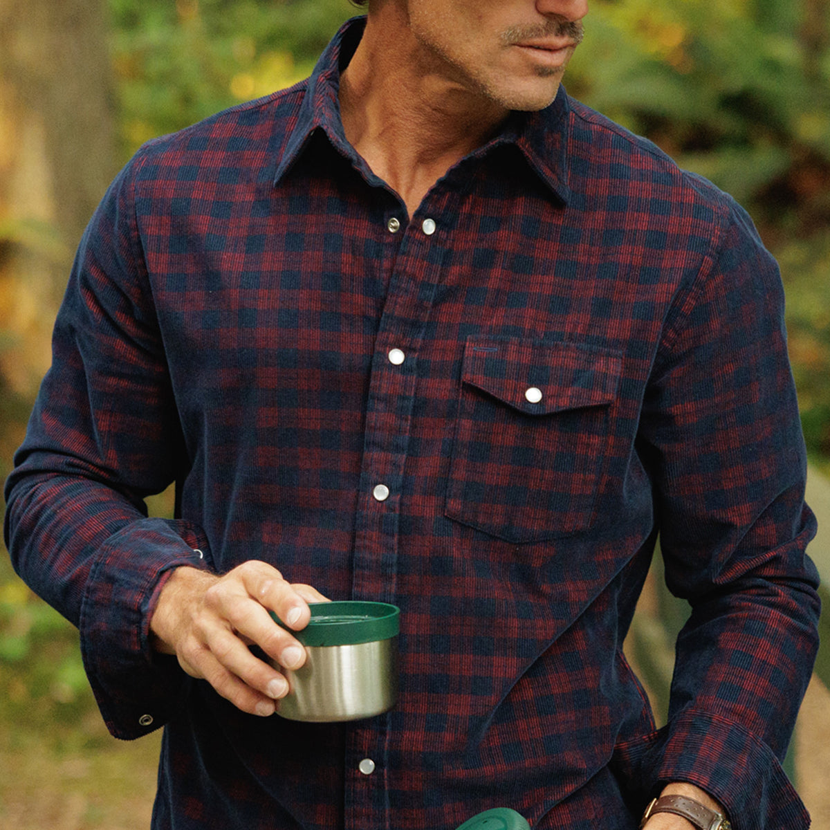 Corduroy Pearl Snap - Navy Check