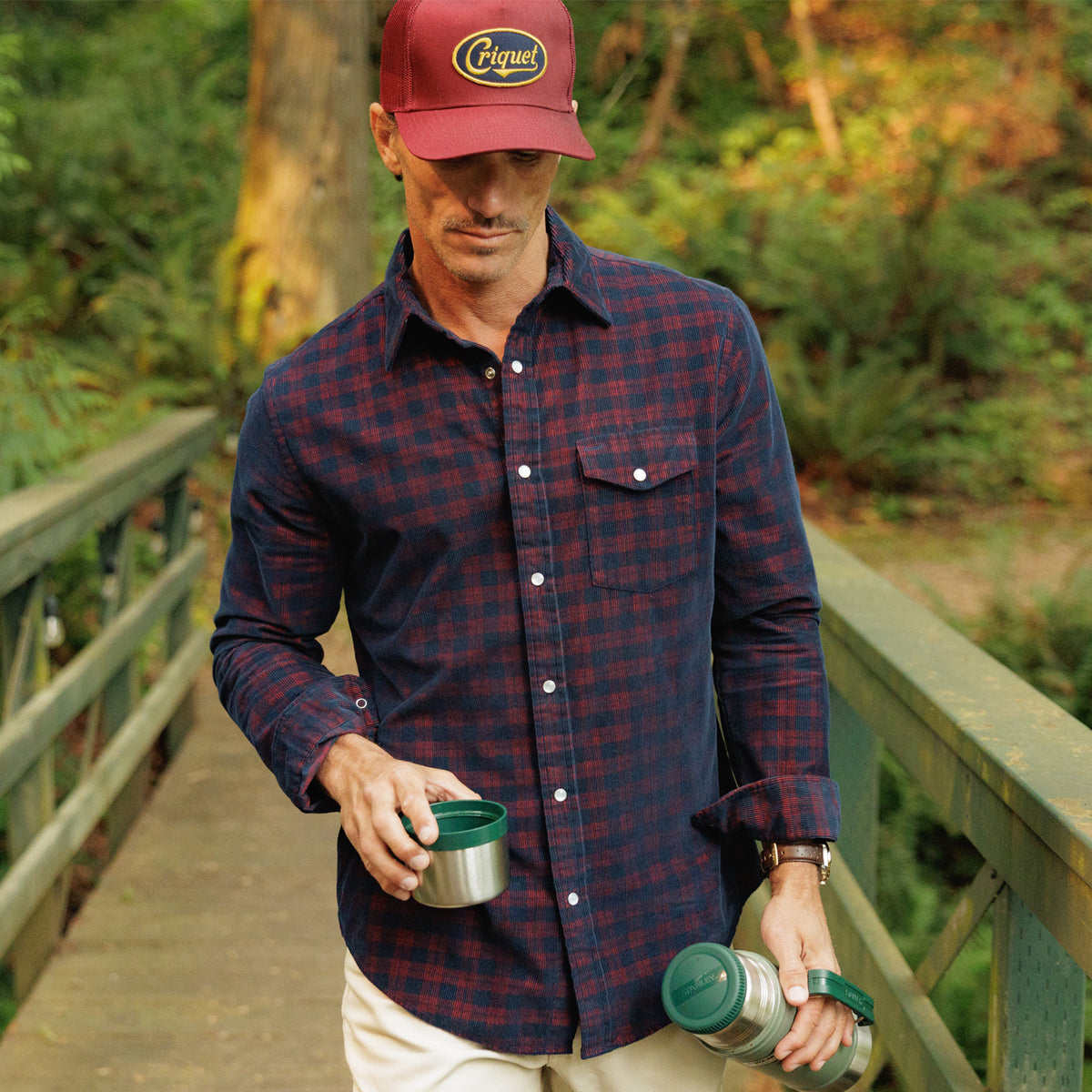 Corduroy Pearl Snap - Navy Check