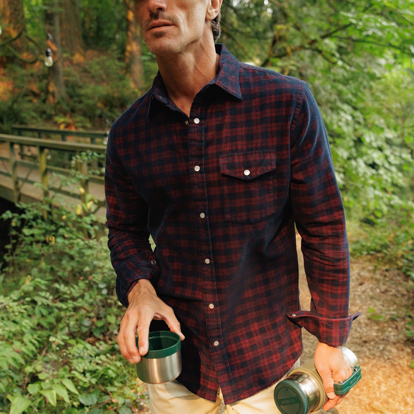 Corduroy Pearl Snap - Navy Check