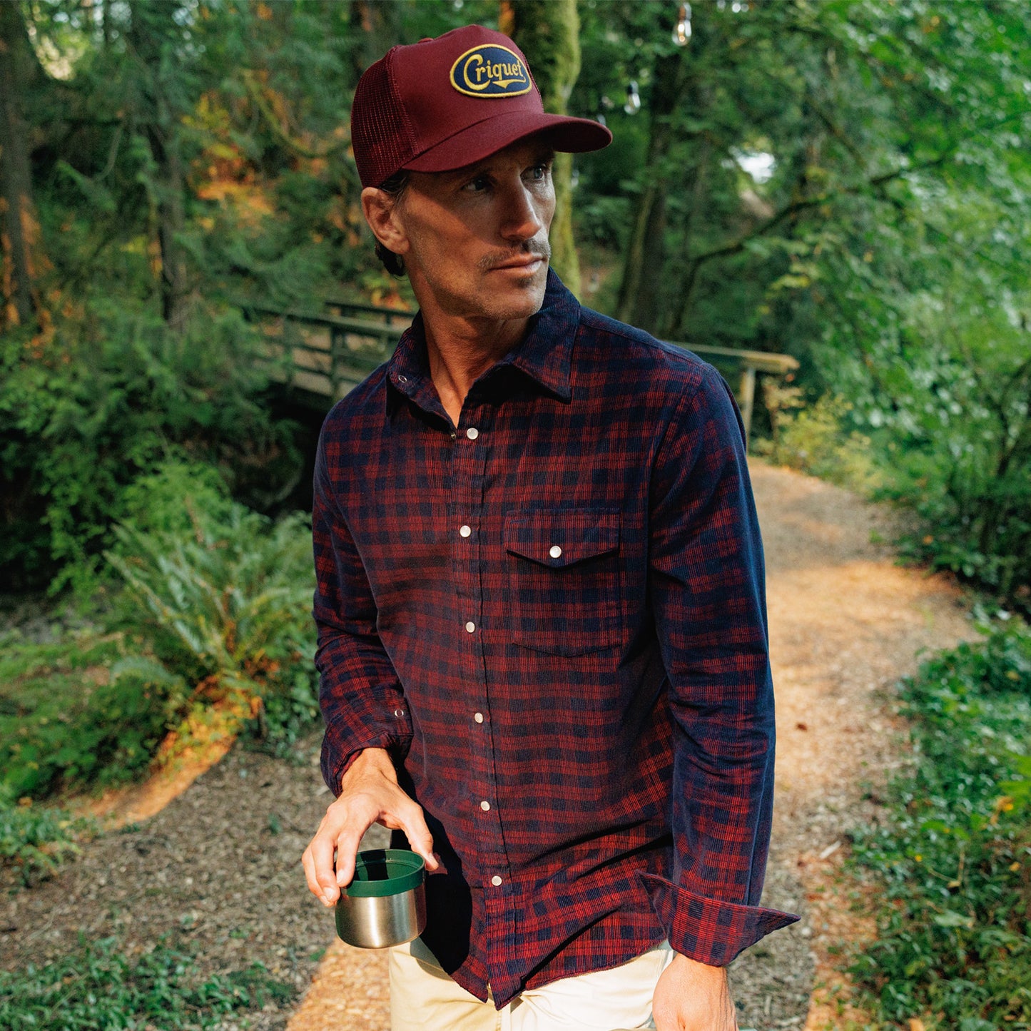 Corduroy Pearl Snap - Navy Check