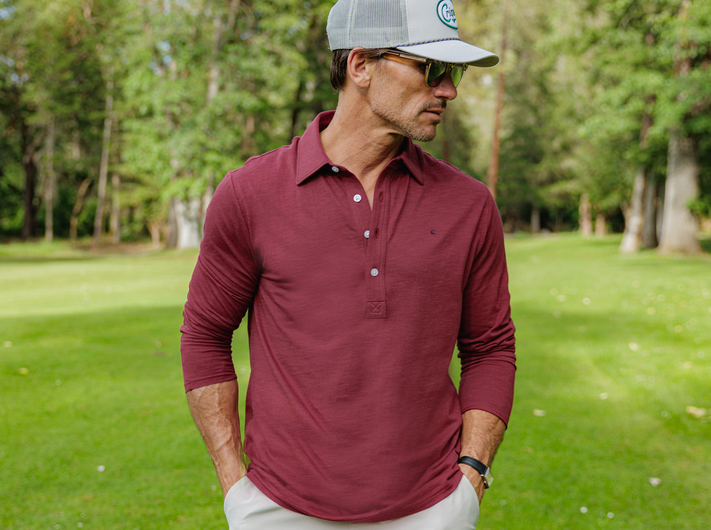 brrr° Long Sleeve Range Polo - Maroon