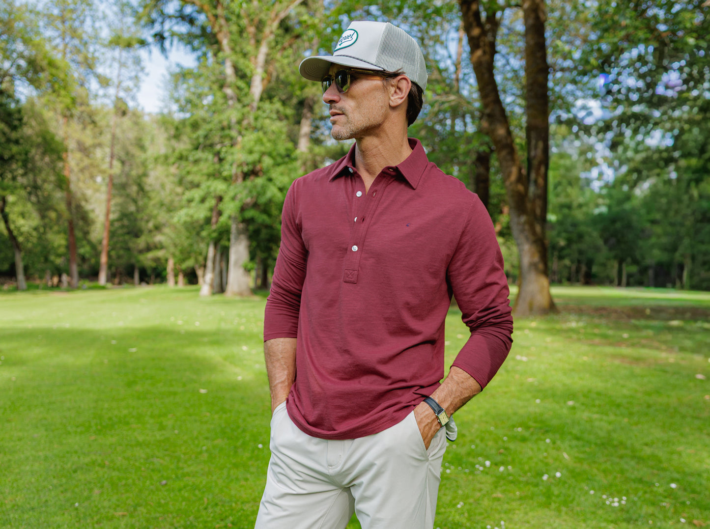 brrr° Long Sleeve Range Polo - Maroon