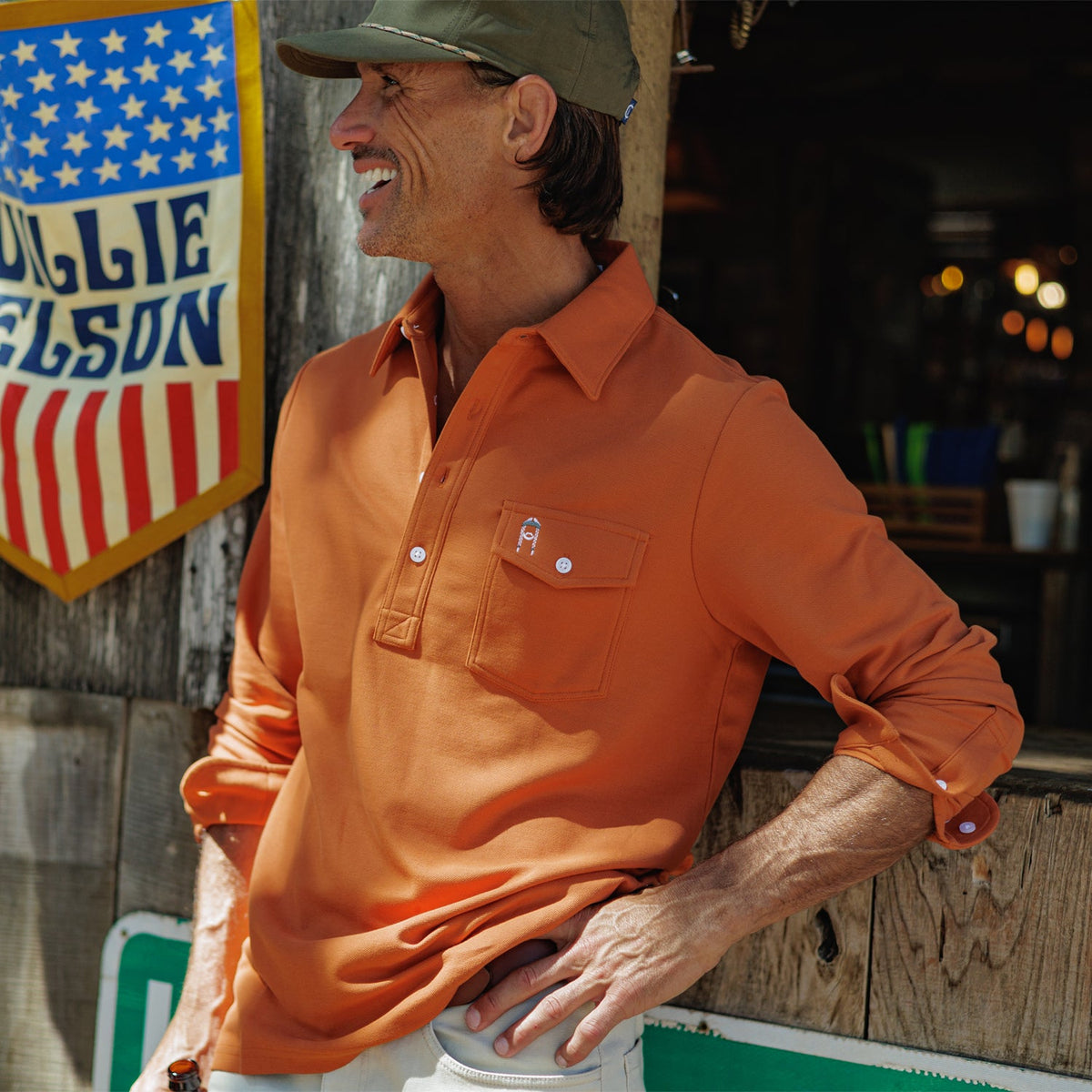 Willie Nelson Long Sleeve Players Shirt - The Icon - Burnt Orange