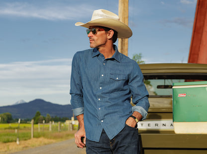 Chambray Pearl Snap - Medium Wash