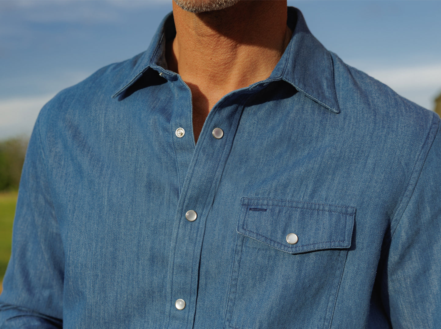 Chambray Pearl Snap - Medium Wash