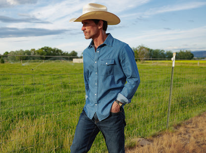 Chambray Pearl Snap - Medium Wash