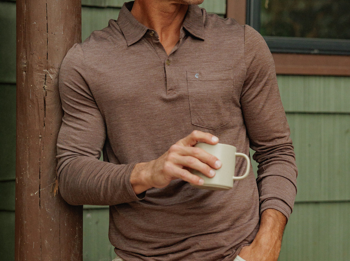 Dan Merino Long Sleeve Polo - Wool - Brown