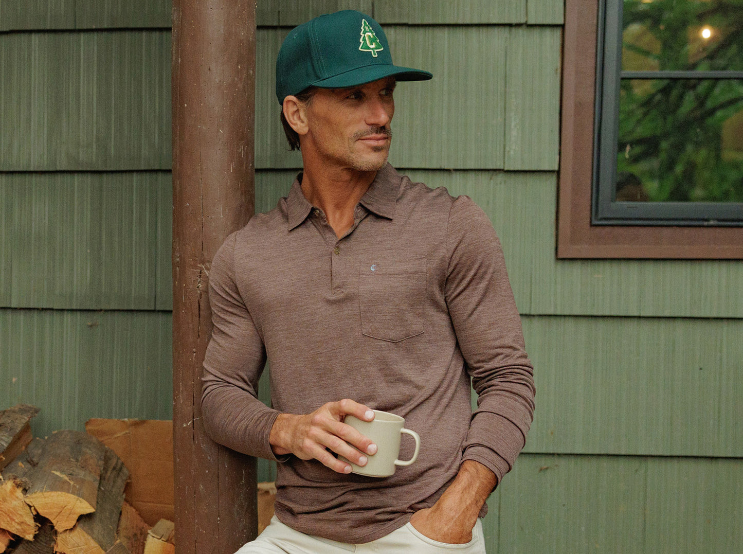 Dan Merino Long Sleeve Polo - Wool - Brown